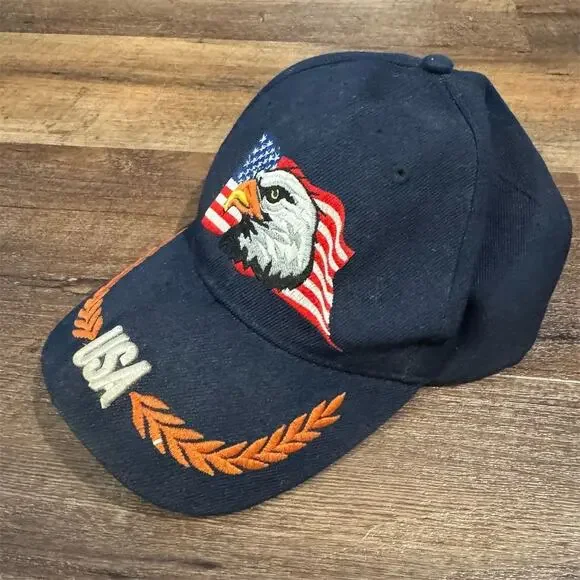 Vintage Eagle Flag Patriotic Wool Baseball Cap USA Embroidered Adjustable READ - Picture 2 of 7